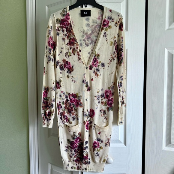 Dolce & Gabbana Sweaters - Dolce & Gabbana Long Wool Floral Cardigan